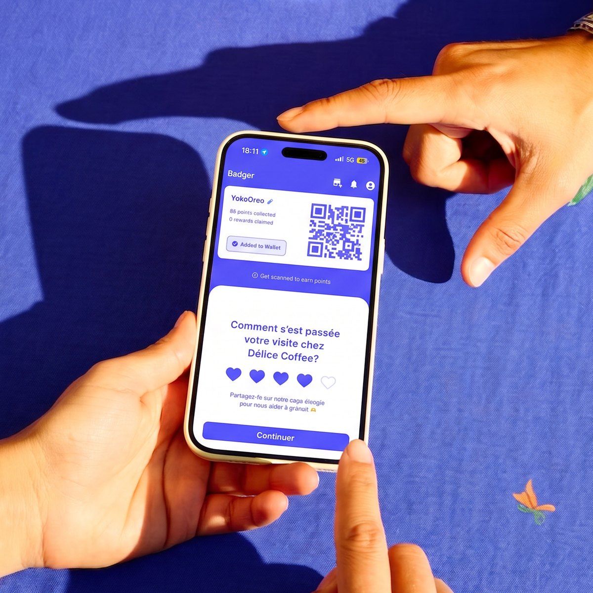 La demande d’avis dans l’app Badger : « Comment s’est passée votre visite ? », notée en cœurs